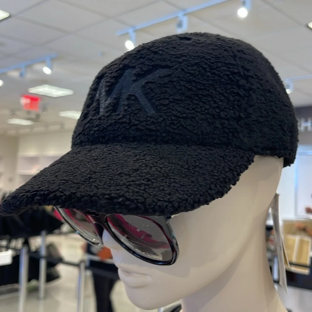 Michael Kors MK Logo Hat Sherpa Adjustable Cap OS Black NWT